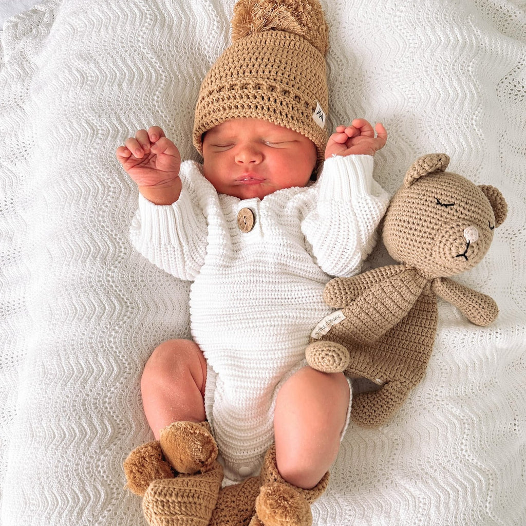 Textured Knitted Newborn Onesie - Ivory